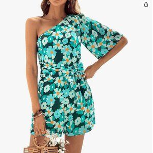 One Shoulder Floral Wrap Romper